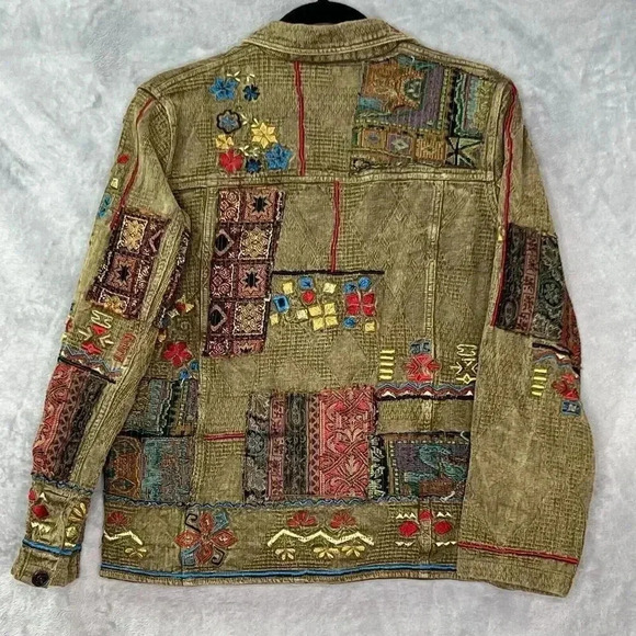 Chico's VTG Sz S Jacket Dark Olive Boho Southwestern Floral Embroidered Artsy‎ - Picture 10 of 16